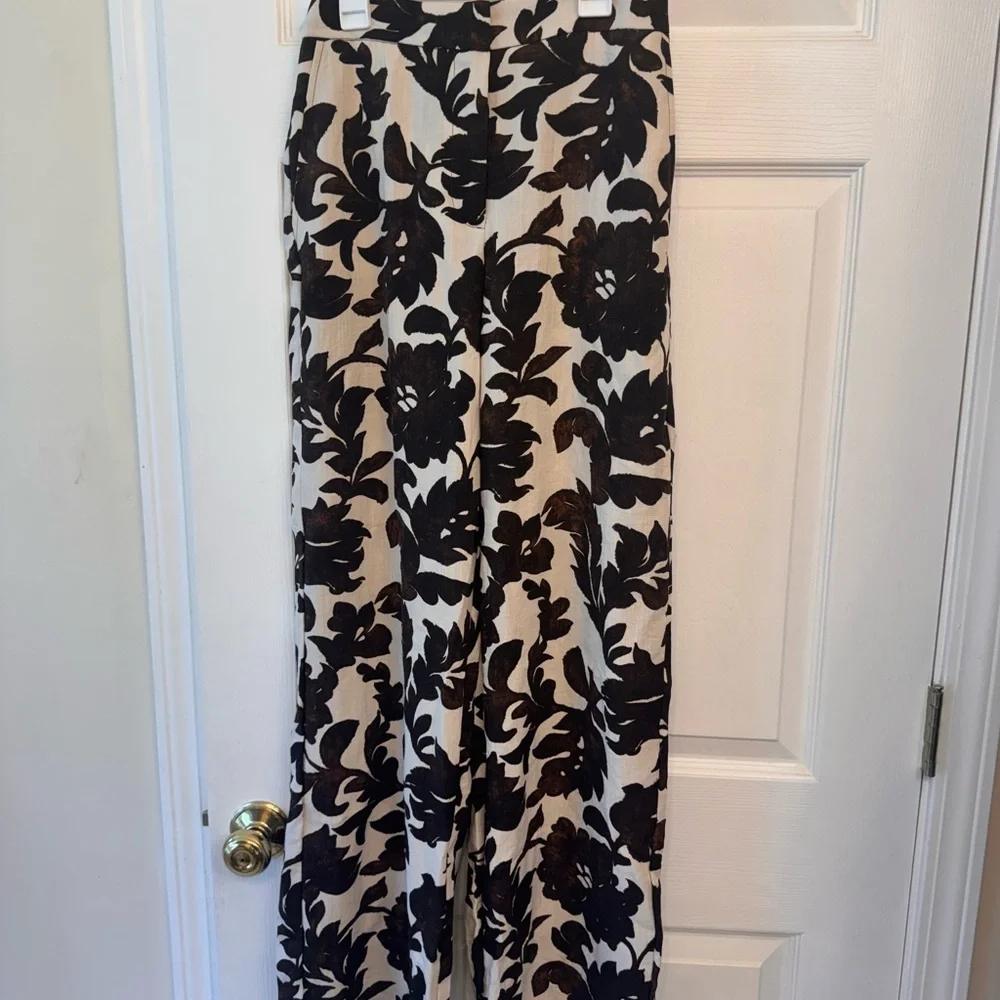 MANGO Linen Set Floral Top & Wide Leg Pants